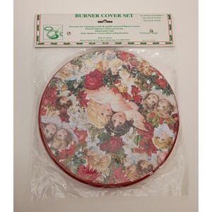 NEW Set of 4 Vintage Stove Burner Covers Enamel Christmas Victorian Angels